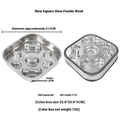 Pet Square Stainless Steel Slow Feeding Bowl