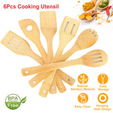 Set Of 6Pcs Cooking Utensil Bamboo Wooden Spoons Spatula Kitchen Cooking Tools Nonstick Wooden Cookware Kitchen Gadgets
