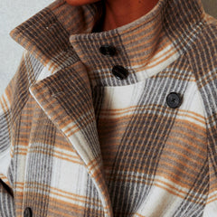 Women's Contrast Color Plaid Coat Waist-tied Coat