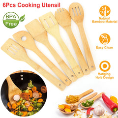 Set Of 6Pcs Cooking Utensil Bamboo Wooden Spoons Spatula Kitchen Cooking Tools Nonstick Wooden Cookware Kitchen Gadgets