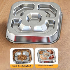 Pet Square Stainless Steel Slow Feeding Bowl